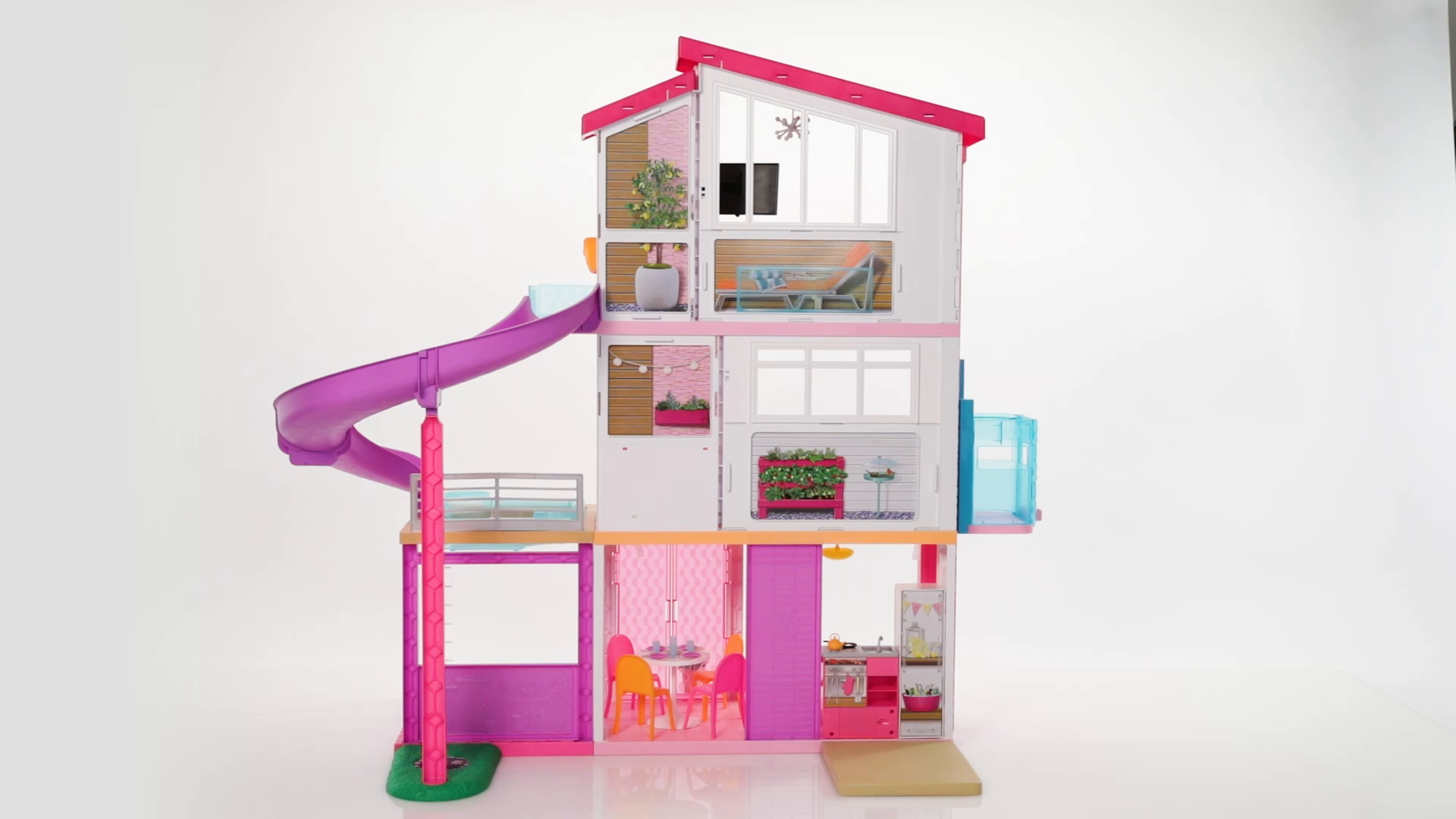 Barbie Puppenhaus, Barbie Traumvilla (ohne Barbie Puppe), komplett möbliert, 3 stöckig, 8 Zimmer inkl. Pool, Rutsche und Aufzug, 70 Accessoires, Spielzeug ab 3 Jahre, GNH53 – Bild 8