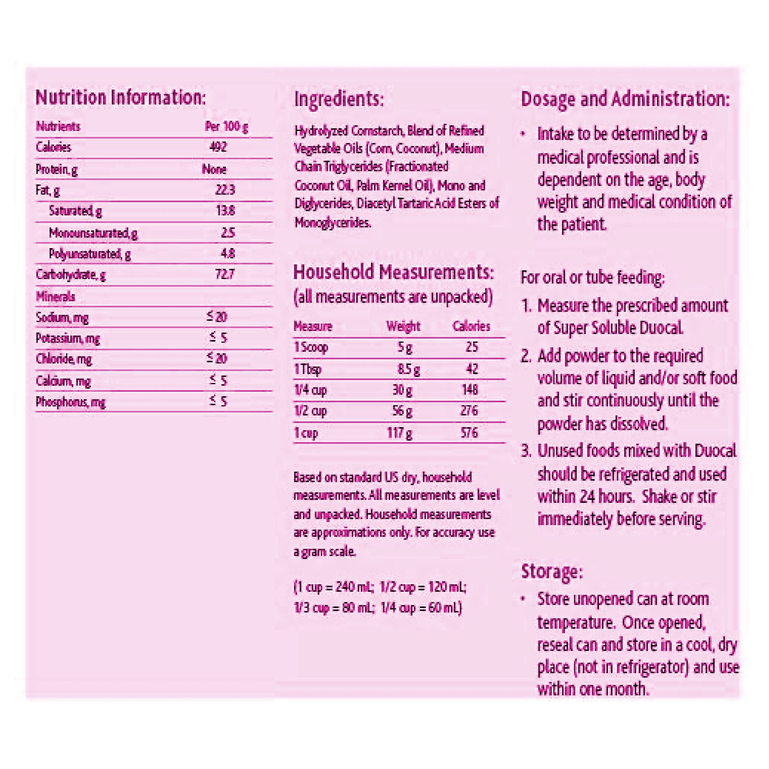 Duocal Nutricia High Calorie Super Soluble Powder - High-Calorie Support Supplement Powder - Energy Supplement with Dual Source of Carbohydrate & Fat - Dairy-Free - Unflavored, 14.1 oz (Case of 1)