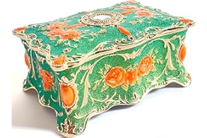 Truewon Jewelry Chest Rose Pastoral Style Metal Box Trinket Vintage Trinket Gemstone Storage Tray Treasure Souvenir Gift Case for Girls Women (Golden Starshine Green, Medium)