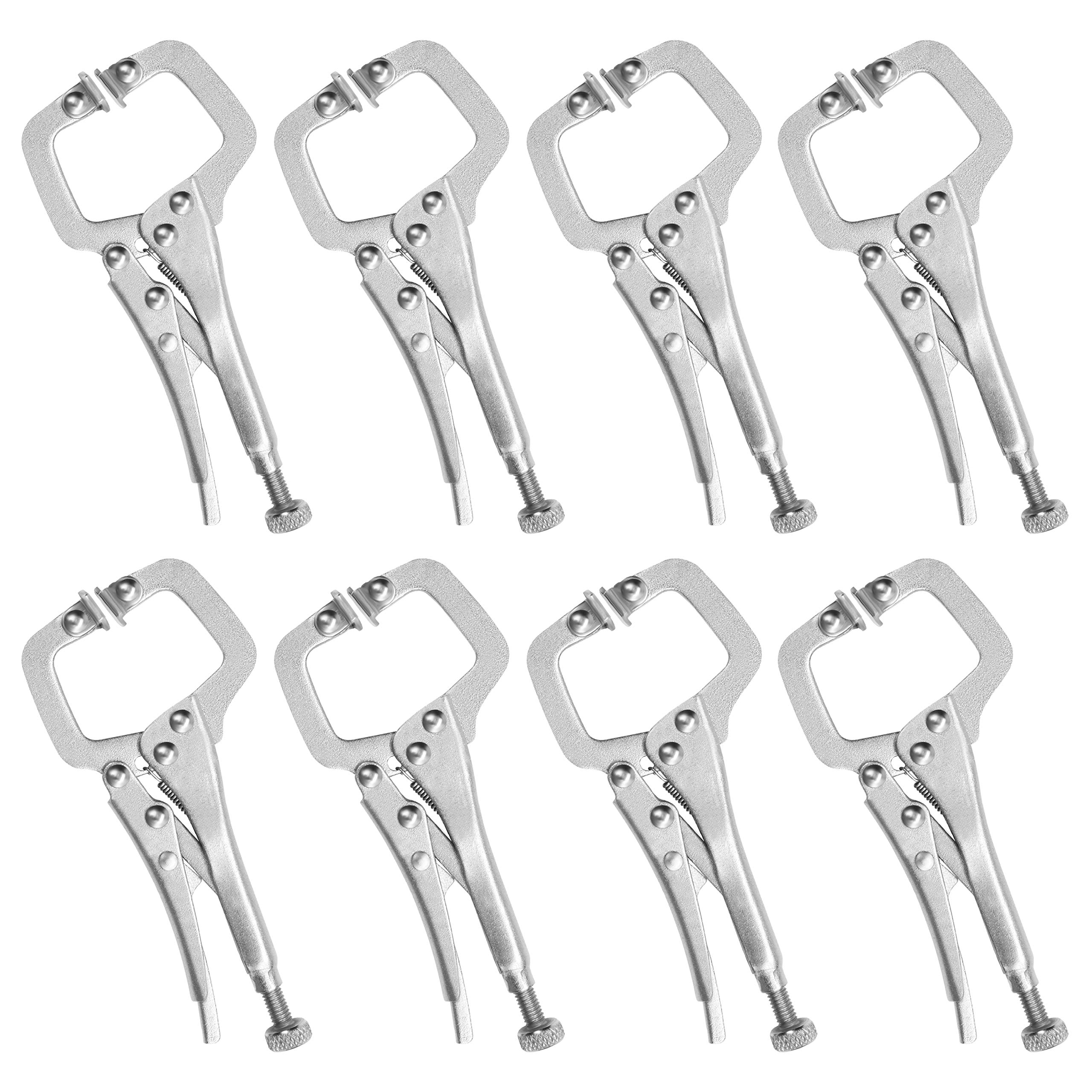 Kurtzy 13.3cm/5.23 Inches Metal Grip Locking C Clamp Pliers with Adjustable Screw and Swivel Pads (8 Pack) - Mini Easy and Quick Release Welding Pliers for Uneven Surfaces, Angles, Crafts & Hobbies