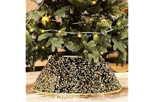 HarcoHome Sequin Christmas Collar & Base Cover, 26" D Foldable Dazzling Handcrafted Tree Ring (Gold Sequins, Diamond)