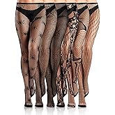 Ramede 6 Pairs Halloween Fishnet Stockings for Women Lace Tights Patterned Thigh High Floral Waist Goth Leggings Pantyhose