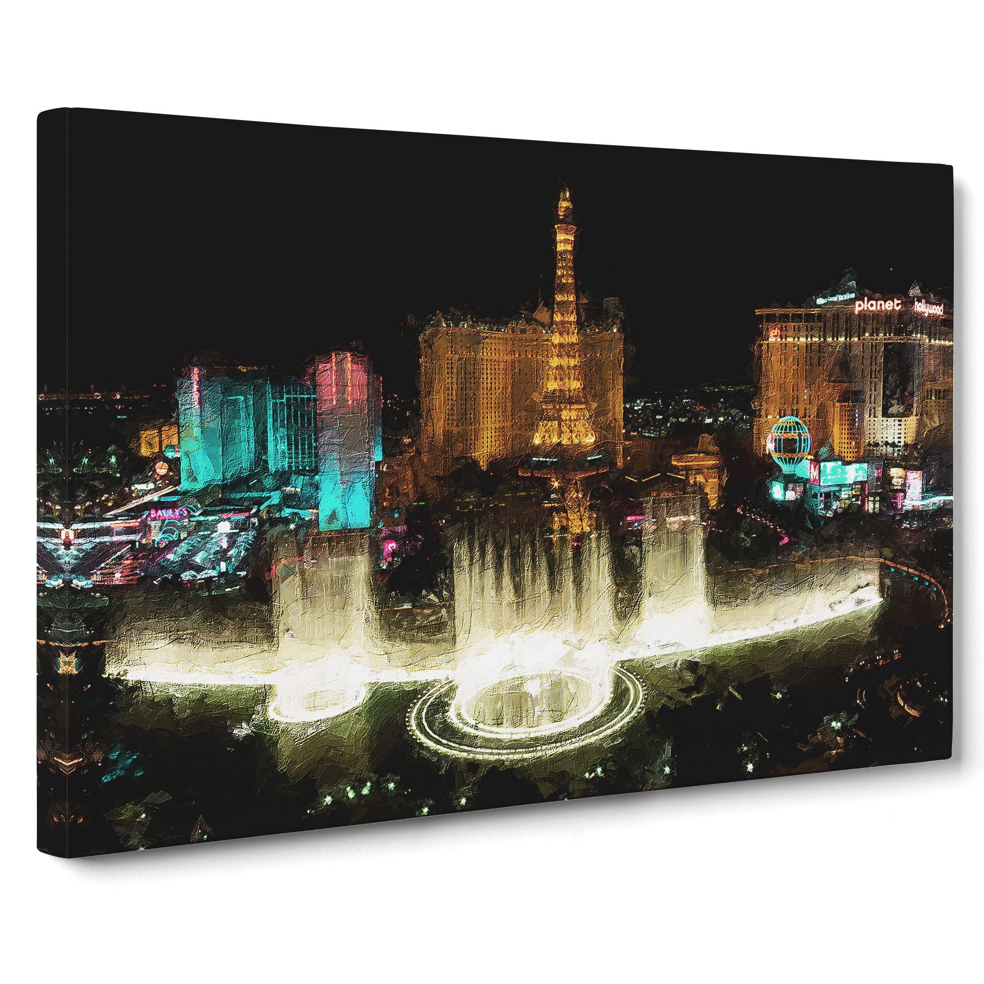 The Bellagio Hotel In Las Vegas Nevada Canvas Print | Gallery Wrapped 30mm Frame Wall Art | 20x14 inches | Ready to Hang | Modern Picture | Living Room Bedroom Lounge Office