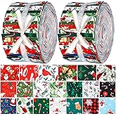 Hosuly 40 Pcs Christmas Fabric Jelly Fabric Quilting Patchwork Roll Red and Green Quilting Strips 2.55 Inch Precut Santa Claus Tree Snowman Cardinal Patchwork Roll for Xmas Winter Sewing DIY Craft
