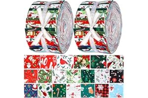 Hosuly 40 Pcs Christmas Fabric Jelly Fabric Quilting Patchwork Roll Red and Green Quilting Strips 2.55 Inch Precut Santa Claus Tree Snowman Cardinal Patchwork Roll for Xmas Winter Sewing DIY Craft