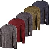 Essential Elements Mens Active T-Shirt - Quick-Dry Athletic Workout Training Crew Neck Long Sleeve Top 5 Pack