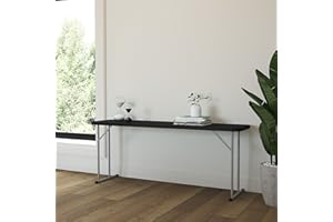 EMMA + OLIVER 6' Rectangular Plastic Folding Table, Long Plastic Foldable Table for Residential Indoor/Outdoor Events, Black