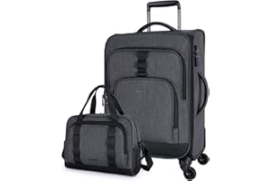 BAGSMART Expandable 20 inch Carry on Luggage Airline Approved, Lightweight Carry on Suitcase with Spinner Wheels, Family Travel Suitcase Set with Duffle Bag -Grey