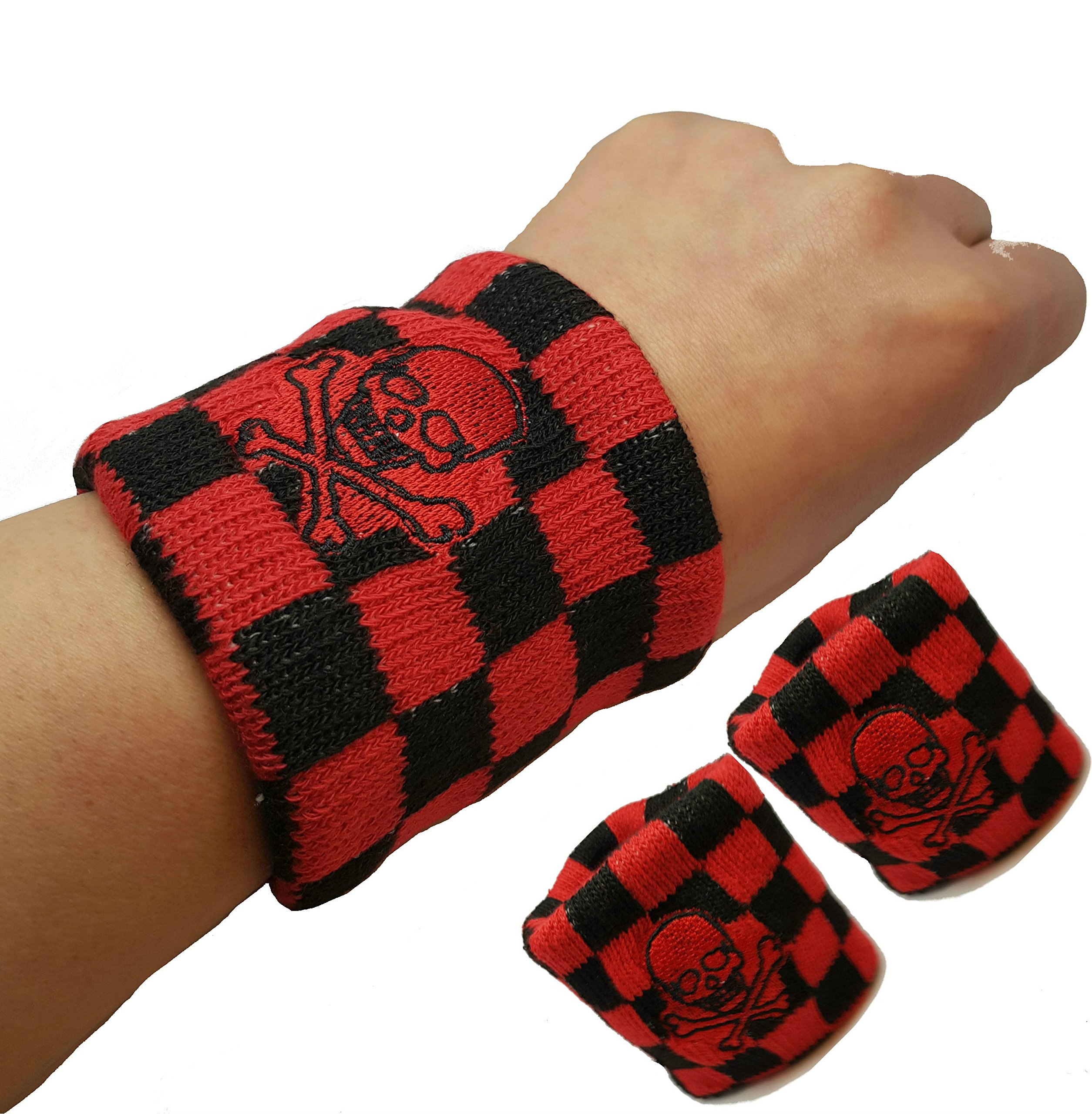 Vonchic Sport Sweatband Wrist Band, Logo Sports Wristbands Sweatbands for Men & Women, Athletic Exercise Basketball Wrist Sweatband (Skull Checkered)