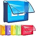 FANWU 6 Pack Plastic Expanding File Wallet Document Organizer with Flap and Cord Closure, Letter Size, 2.8" Expansion, Clear Colored Poly A4 Expandable File Folder for Home School & Office Storage
