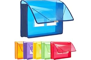 FANWU 6 Pack Plastic Expanding File Wallet Document Organizer with Flap and Cord Closure, Letter Size, 2.8" Expansion, Clear Colored Poly A4 Expandable File Folder for Home School & Office Storage