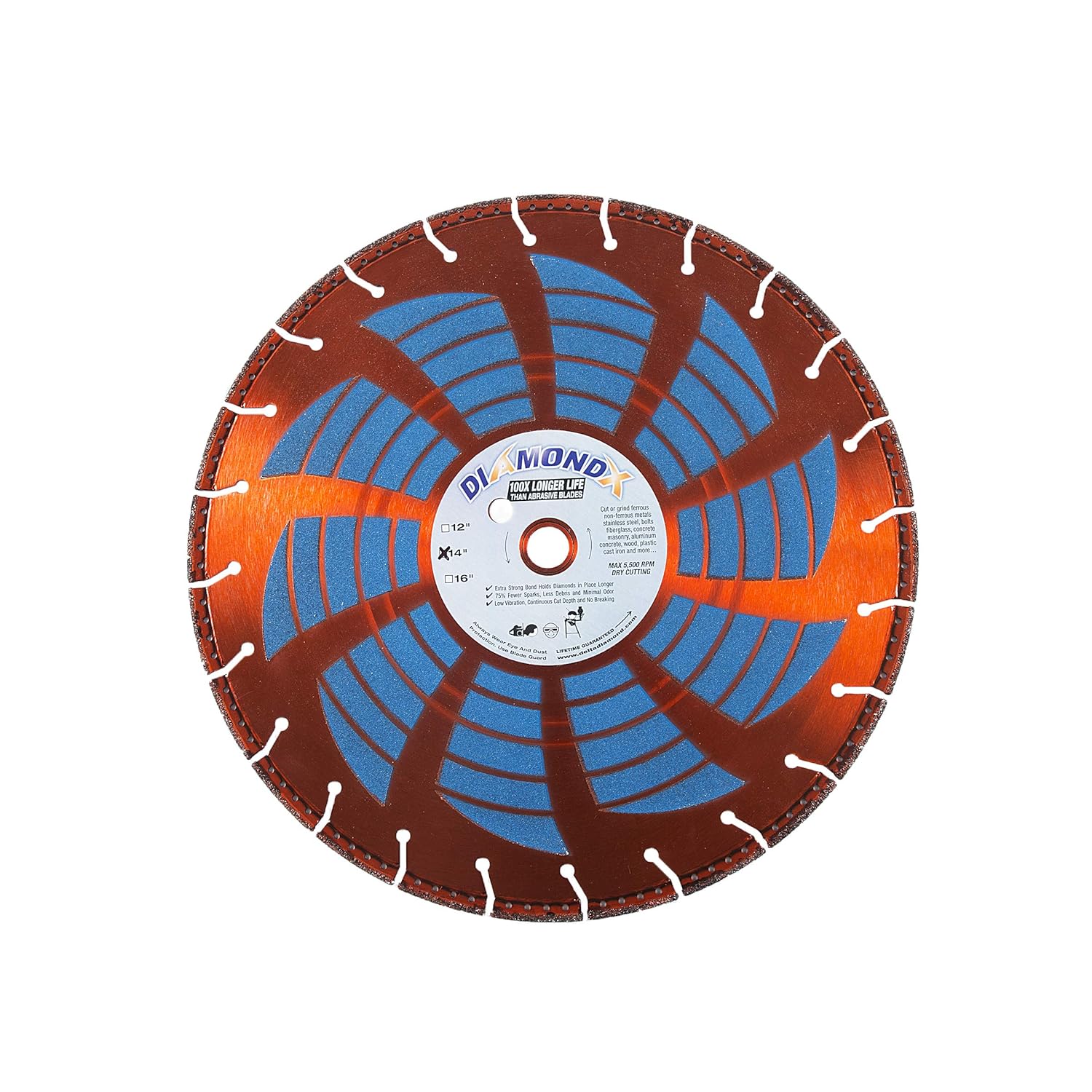 DiamondX Heavy Duty 14-Inch (14") X .130 X 1"-20MM Metal Cutting Diamond Rescue Blade with Side Coating - use with Hand-Held Saws & Concrete Saws for Cutting Rebar, Ductile Pipe and Similar