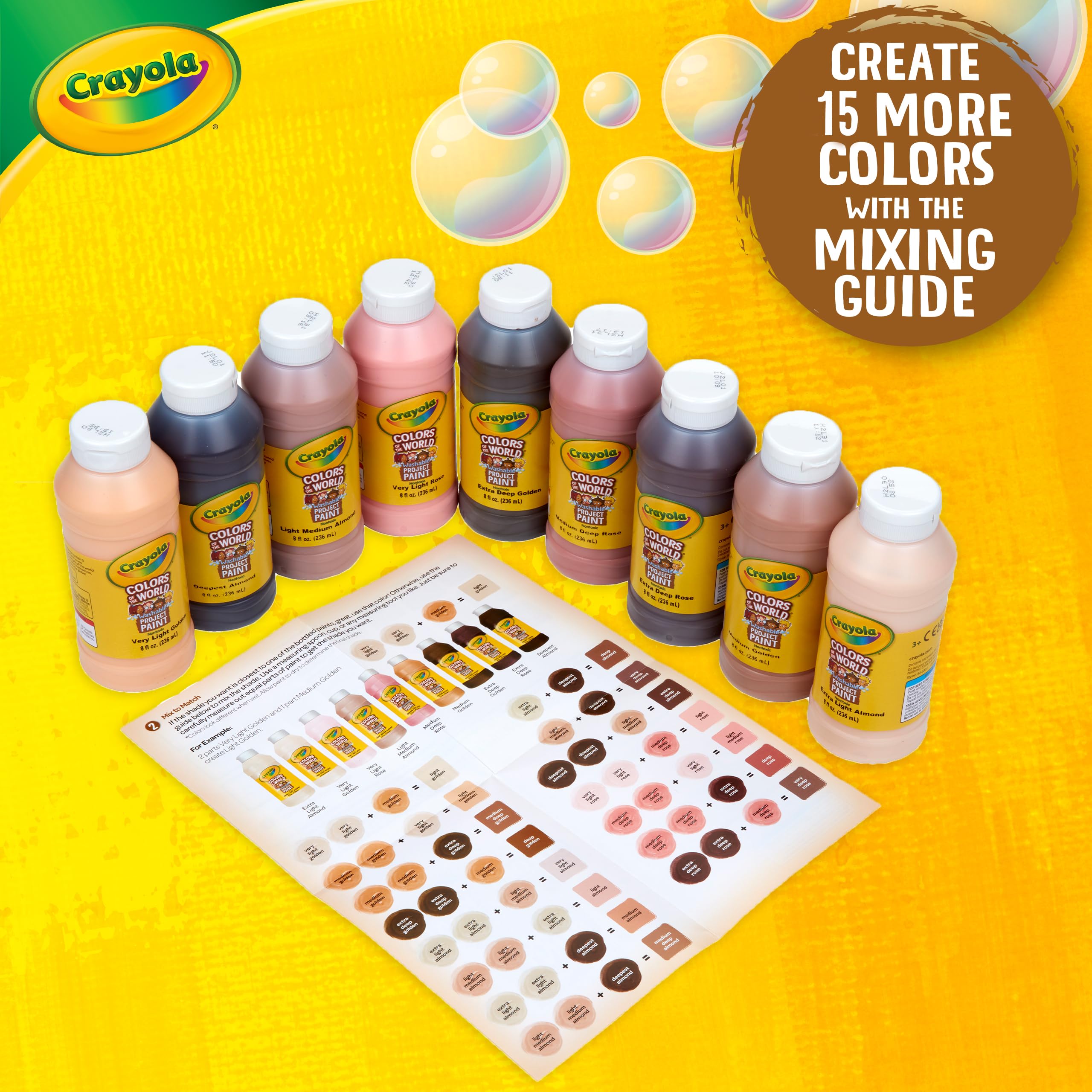 Crayola Colors Of The World Washable Paint - 8oz (9ct), Bulk Skin Tone Paint, Kids Arts & Crafts Supplies, For Teachers & Classrooms