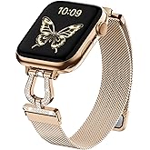 wutwuk Thin Mesh Loop Compatible with Apple Watch Band for Women 40mm 41mm 38mm 42mm Series 11 10 9 8 7 6 5 4 3 2 1 SE,Metal Magnetic Strap with Diamond Horseshoe Clasp,Rose Gold