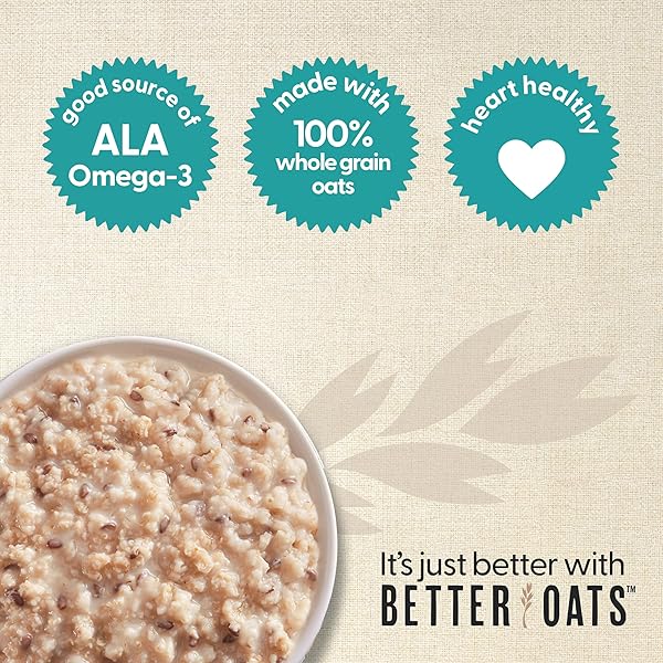 BETTER OATS STEEL CUT INSTANT OATMEAL PACKETS, ORIGINAL FLAVOR WITH FLAX SEEDS AND WHOLE GRAINS, QUICK-COOKING BREAKFAST, 11.6 OZ BOX OF 10 POUCHES (PACK OF 6)