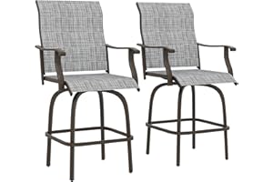 Outsunny Outdoor Swivel Bar Stools Set of 2, 2 Piece Bar Height Patio Chairs with High Back, Curved Armrests and Steel Frame 