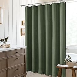 90 Inch Shower Curtain Olive Green Linen Extra Long