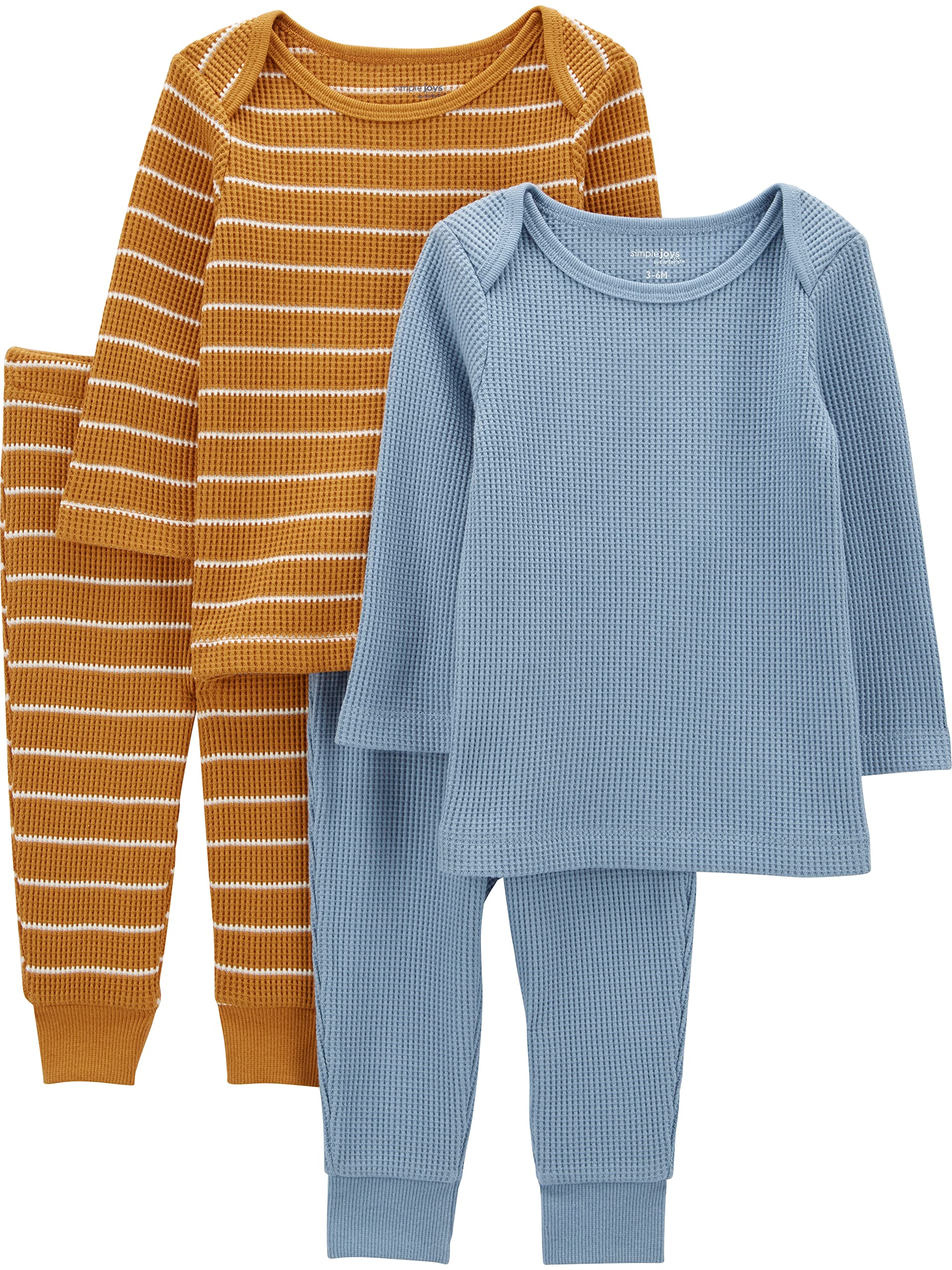 Simple Joys by Carter's Unisex Babies' 4-Piece Textured Set, Pack of 2, Gold/Blue, 0 Months