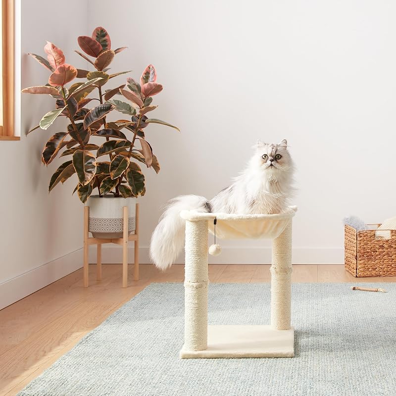 Arbre à chat en forme de tour avec abri, lit hamac et griffoir - 41 x 51 x 41 cm, Beige