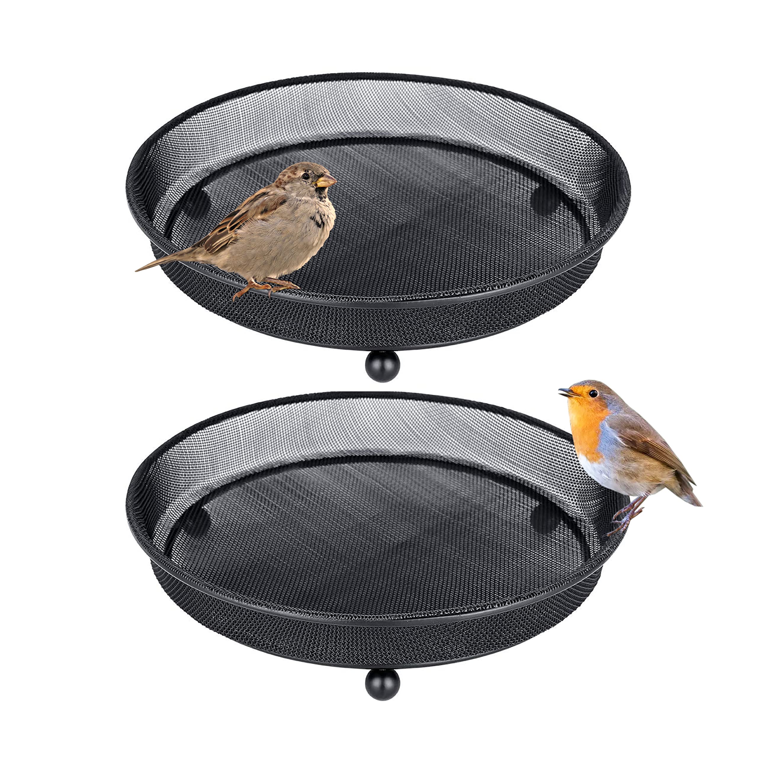 iBorn Ground Feeders Set of 2 Seed Tray for Birds Mesh Wild Bird Feeder Tray Raised Base Metal, Black