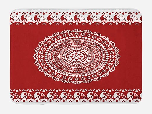 Amazon Com Ambesonne Red Mandala Bath Mat Traditional Paisley Design With Side Frame Borders Image Plush Bathroom Decor Mat With Non Slip Backing 29 5 X 17 5 Burgundy And White Kitchen Dining