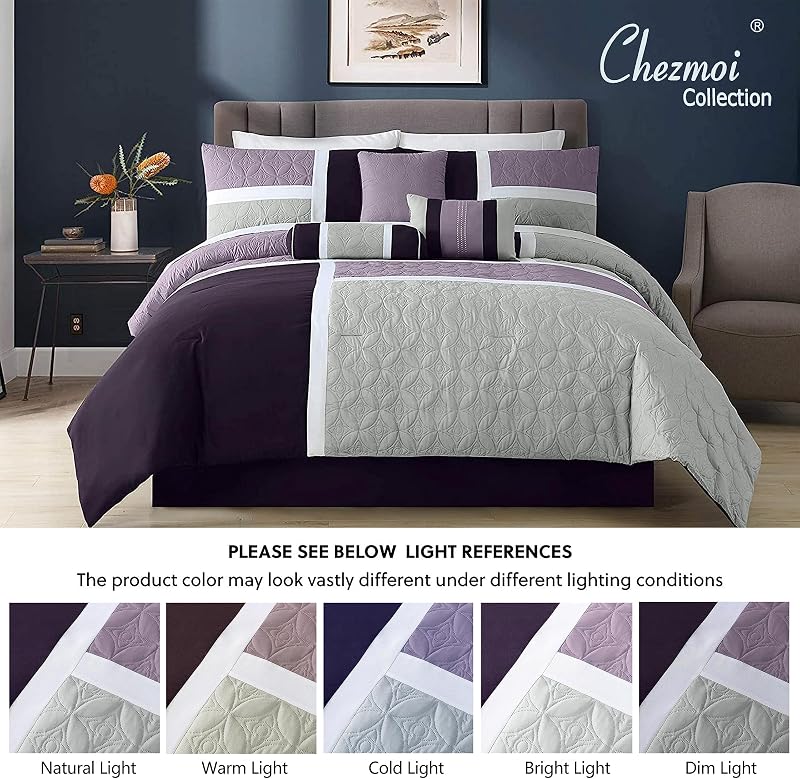 Upland 7-teiliges Steppdecken-Set, Patchwork-Design, Lavendel/Grau/Lila, Queen-Size-Bett — Foto 7 von 8