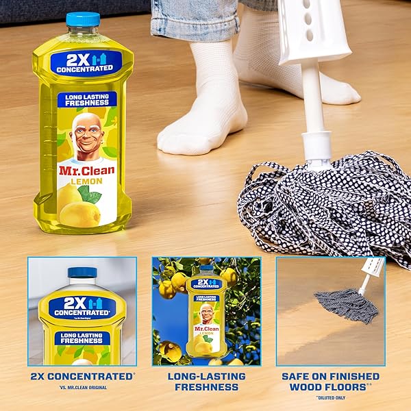 MR. CLEAN ALL PURPOSE CLEANER, FLOOR CLEANER FOR MOPPING HOME, BATHROOM, & KITCHEN, CLEANING LIQUID FOR MOP & BUCKET, CLEANING SUPPLIES, MULTI-SURFACE DILUTABLE, LEMON, 41OZ