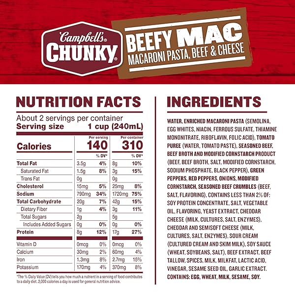 CAMPBELL’S CHUNKY BEEFY MAC SOUP, 18.8 OZ CAN