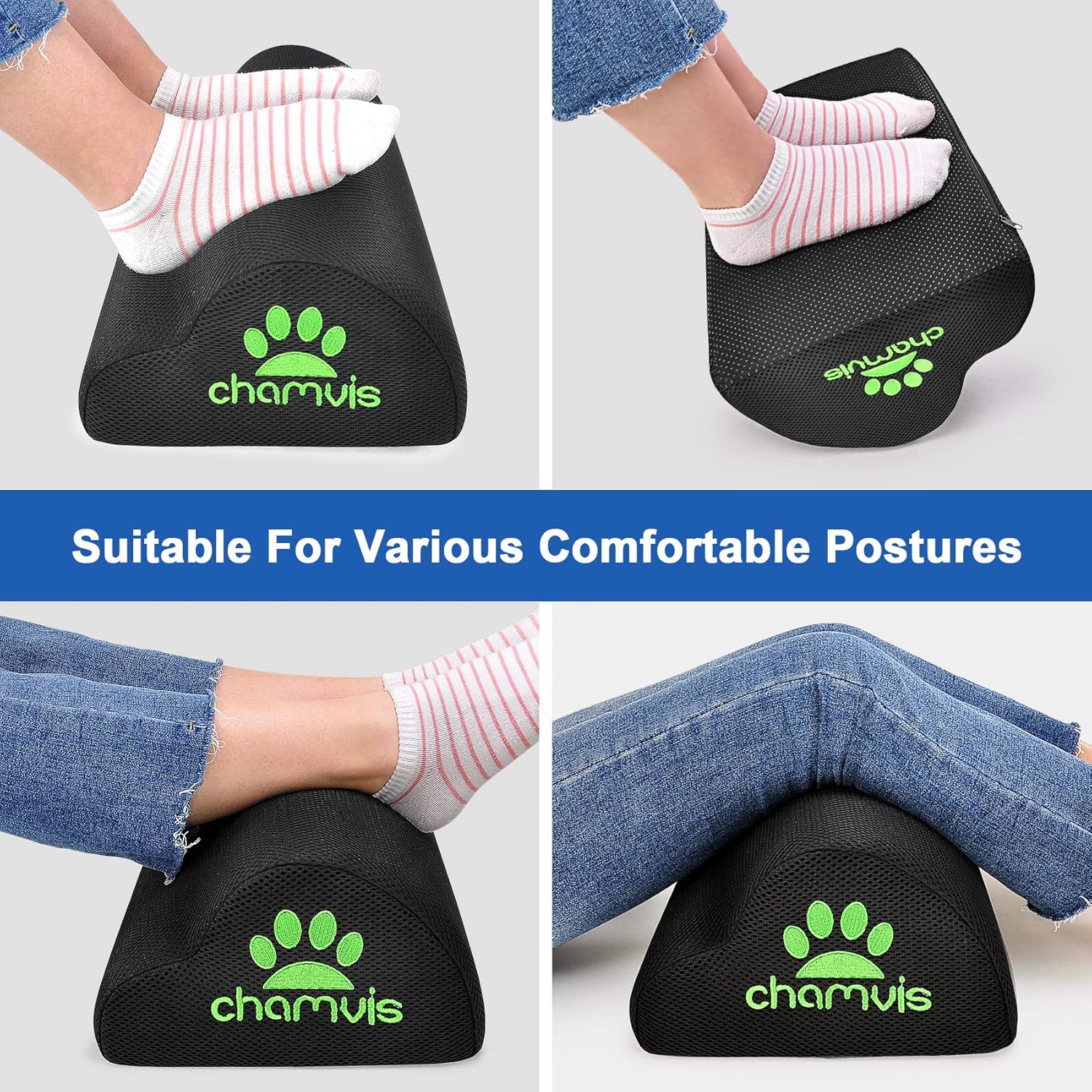 Chamvis Office Foot Rest Under Desk, Ergonomic Curve Cushion Non-Slip Footrest, Mesh Breathable and Soft Velvet Two Kinds of Covers, for Home, Office, Car, Airplane to Relieve Lumbar, Back, Knee Pain : Office Products
