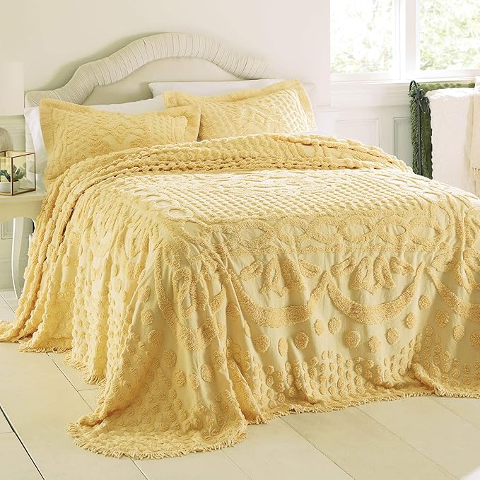 BrylaneHome Chenille Bedspread Sunshine Yellow