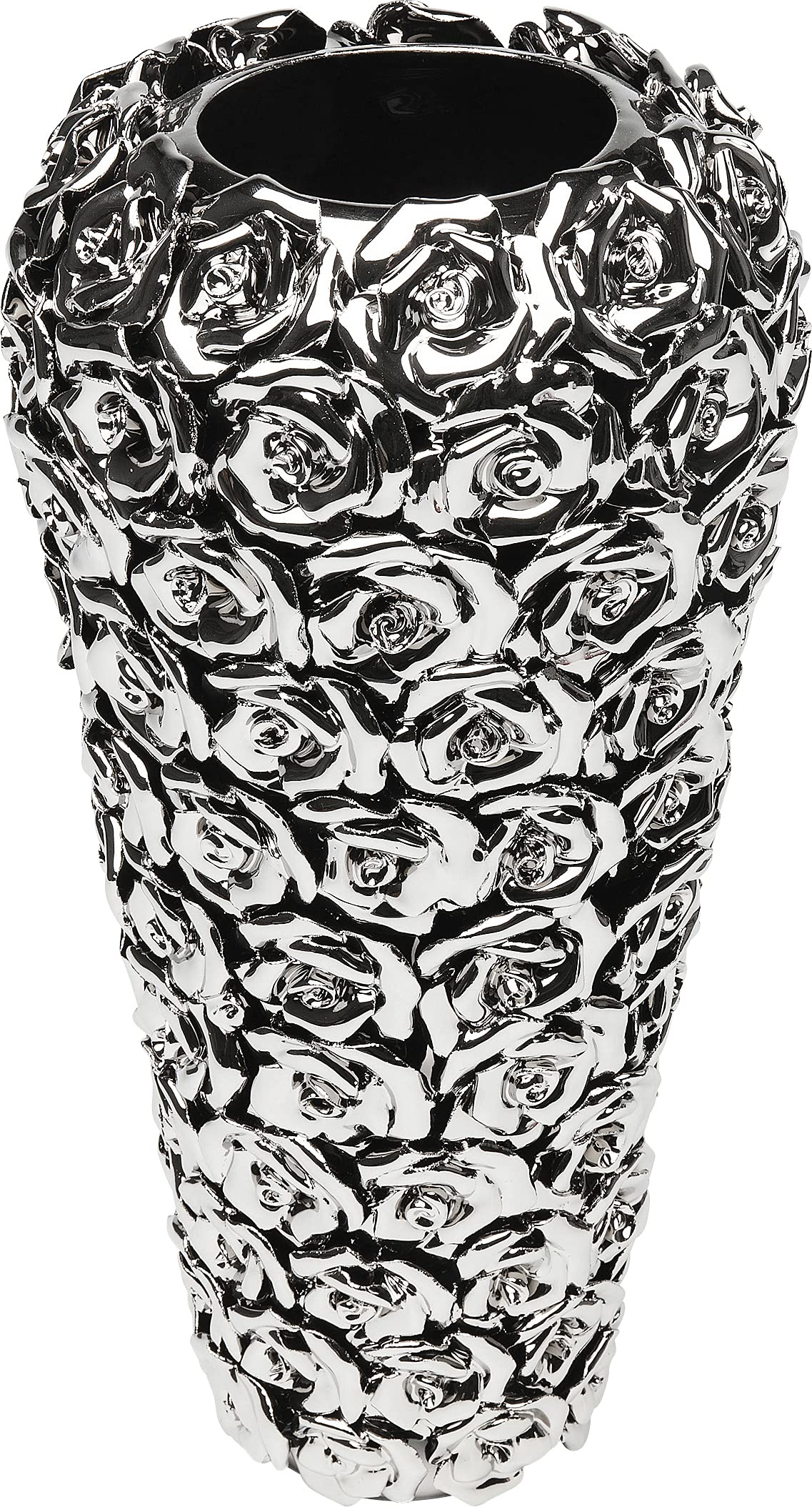 Kare Design Vase Rose Multi Chrome Big, Silver, Flower Vase, Stoneware, Chrome Plated, Handmade, Decorative Room Decor, Home Decor for Living Room, Bedroom, Gift Idea, 45x22x22 cm (H/W/D)