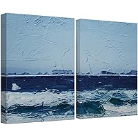 SIGNWIN Canvas Wall Art Pale Blue Over a Navy and Green Horizon on The Beach Coastal Ocean Oil Painting Abstract Modern Scenic Relax/Calm for Living Room, Bedroom, Office - 16