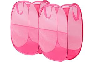 MOOMASS Foldable Mesh Popup Laundry Hamper,Laundry Basket Easy to Open and Fold for Dorm,Travel, College Dorms, and More (2 pink)