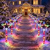 DTNESS 12 Pack 180 LEDs Christmas Star Pathway Lights w/ 8-Mode for Xmas | Pre-Lit, Auto ON/OFF, Star Decor, Plug-in Powered, Thickened Pole, Multicolor Light, Ground Stake, IP44, Outdoor Xmas Decor