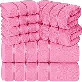 YRALY 8 Piece Luxury Towel Set, 600 GSM Ring Spun Cotton, Soft & Absorbent Viscose Stripe Towels, 2 Bath, 2 Hand, and 4 Wash Cloths Ideal for Daily Use, Pink