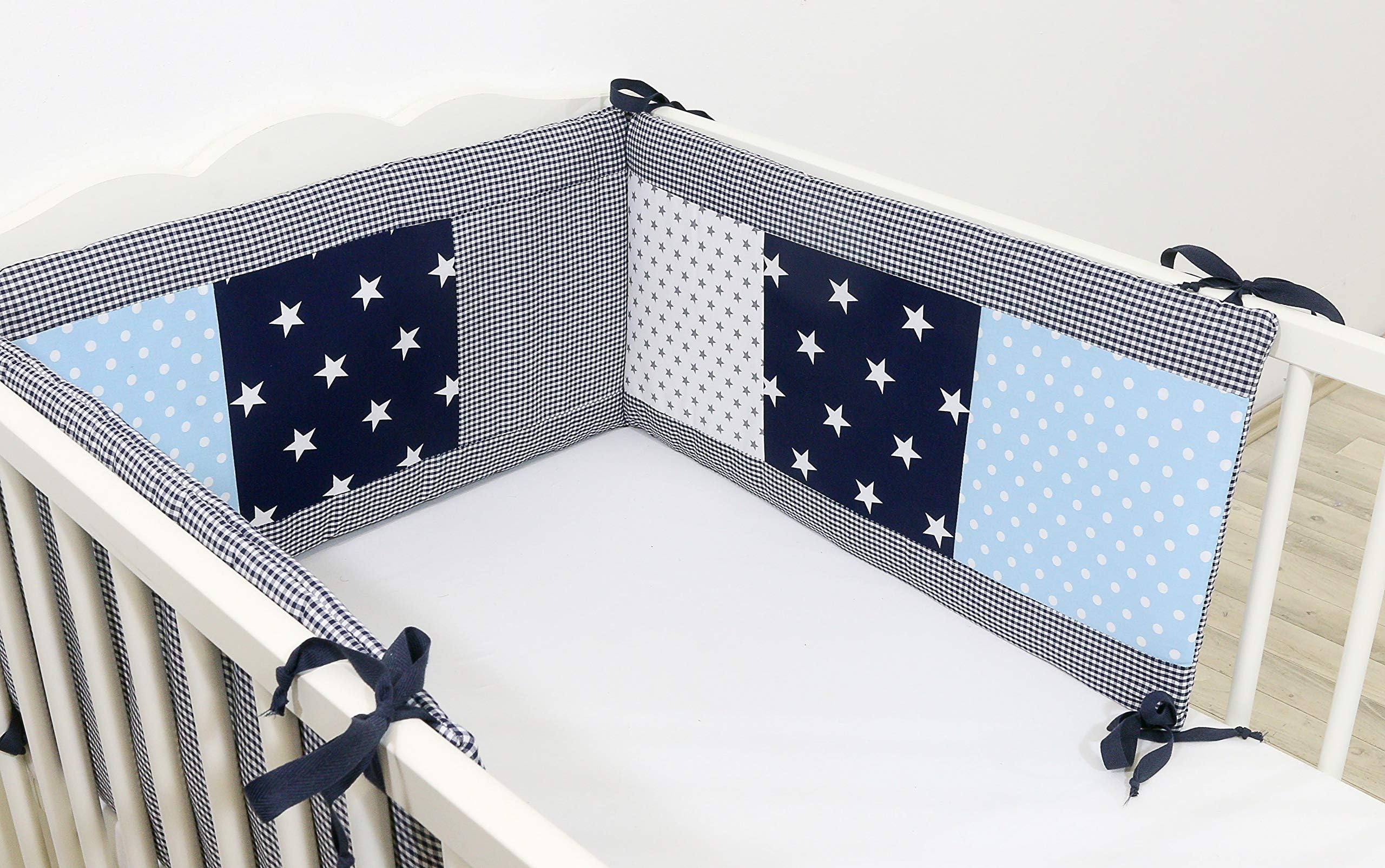 ULLENBOOM ® Bumper – Blue Light Blue Grey (360 x 30 cm cot Bumper for Babies, cot Bumper Pads for The Head Area of 120 x 60 cm cots;)