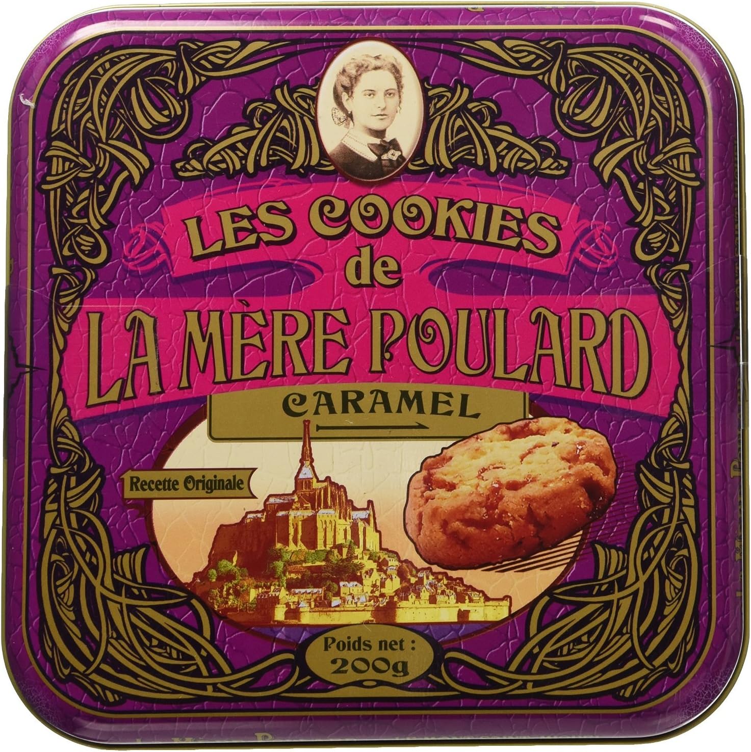 La Mere Poulard La Mere Poulard Butter Cookies with Caramel from France Gift Tin, 7 oz