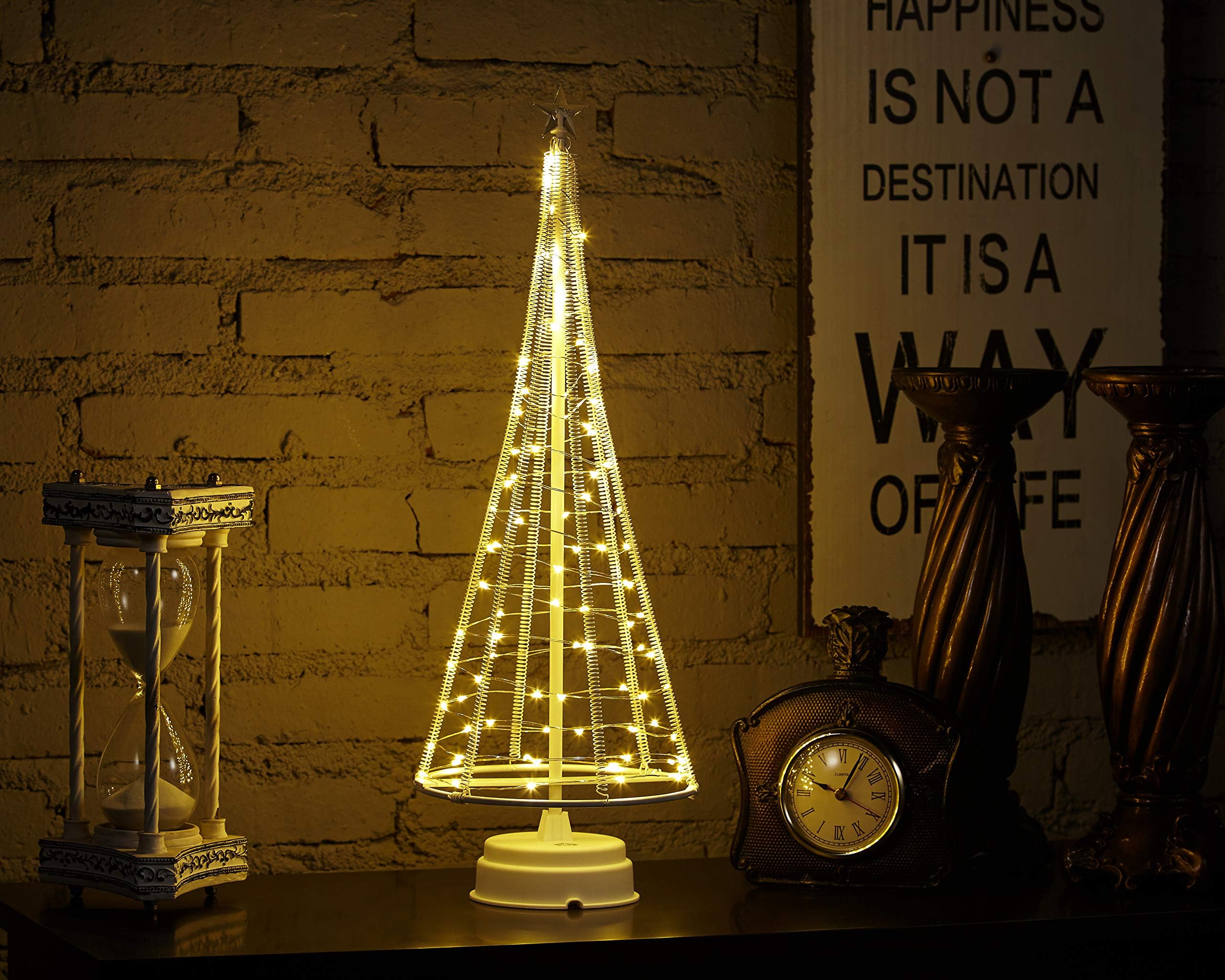 Mini Metal Christmas Tree,Mini Christmas Tree,Contemporary Tree with Battery,Indoor for Home, Party,Christmas Festival White& L