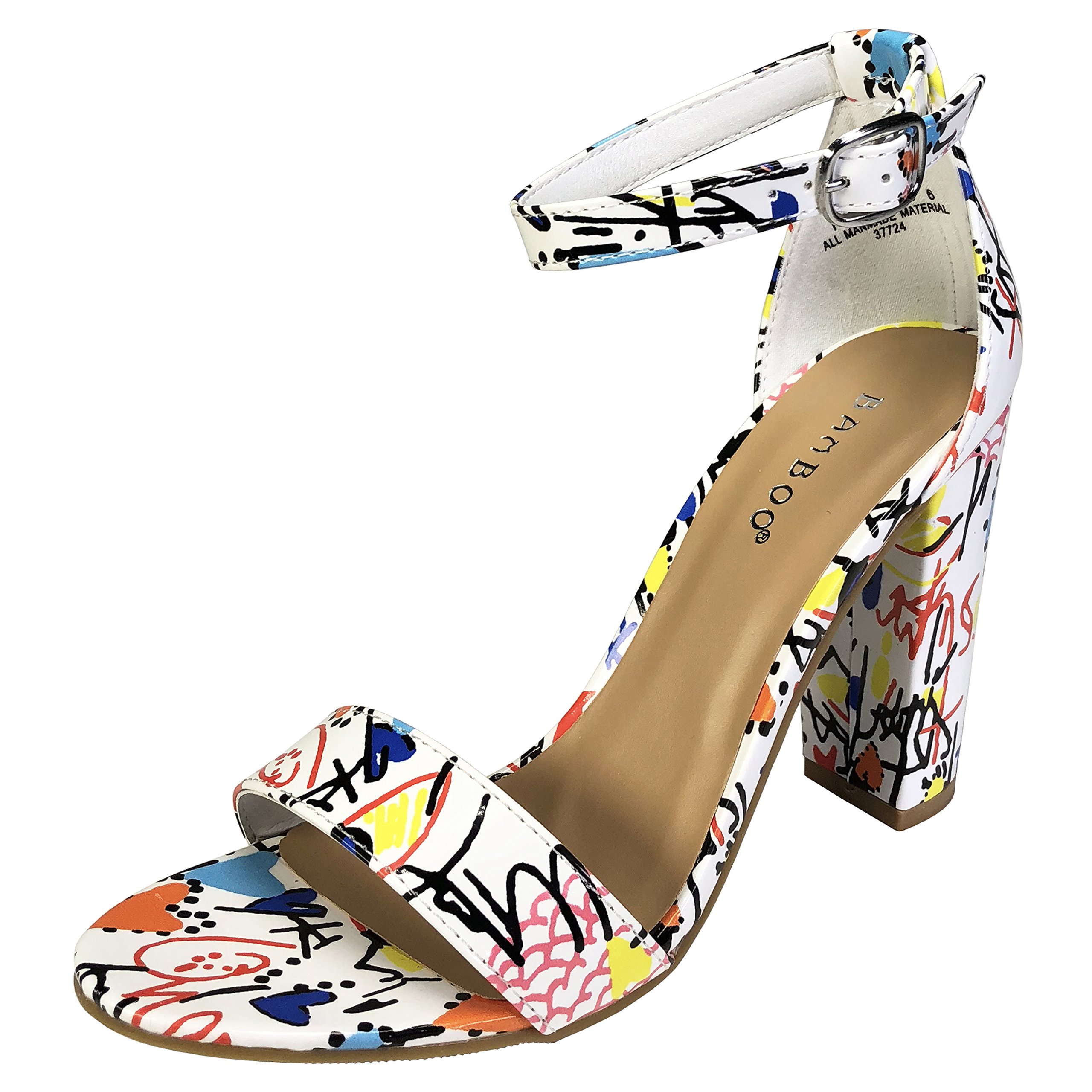 bamboo women's single band chunky heel sandal with ankle strap