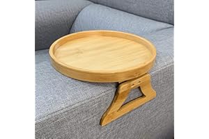 Xchouxer Side Tables Natural Bamboo Sofa Armrest Clip-On Tray, Ideal for Remote/Drinks/Phone (Round)