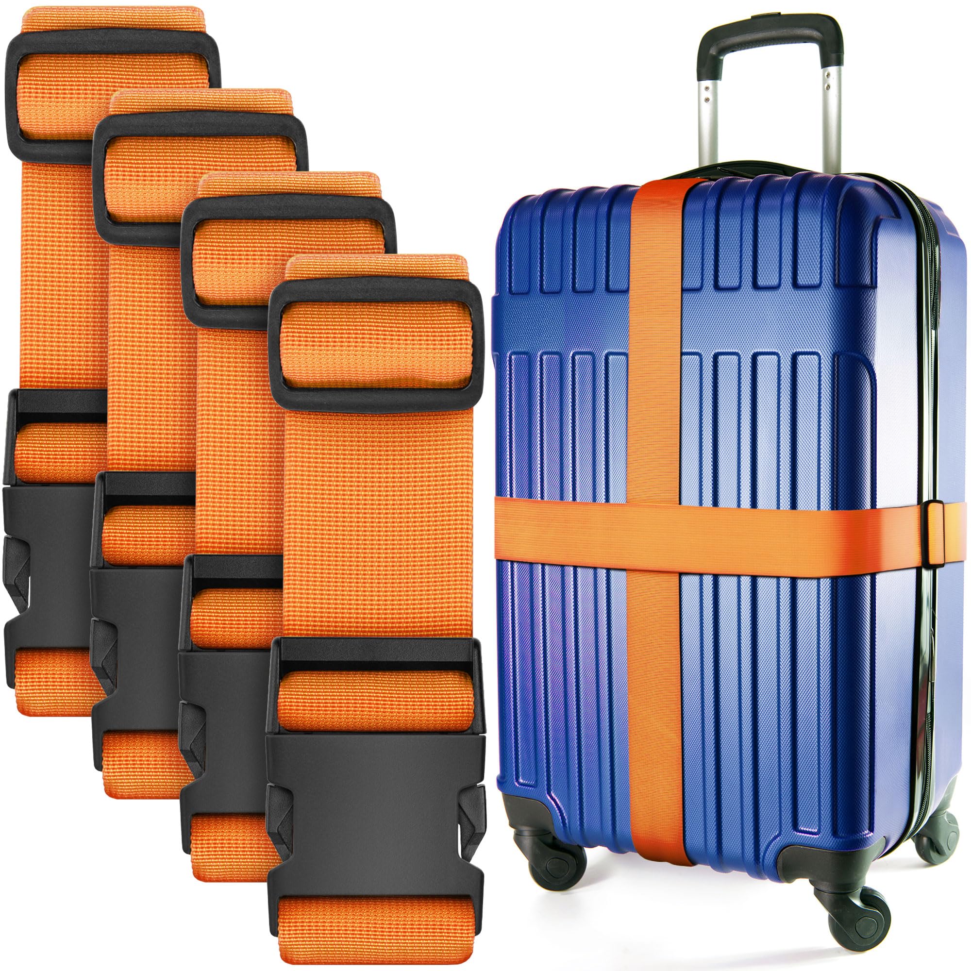 Luggage Straps for Suitcase - Orange, 1.9m x 5cm, 4 Pack - Strap for Suitcases - TSA Approved by BlueCosto