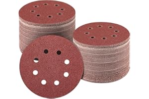 B BRESUCNY 160 PCS 5 inch Sanding Disc, 60 80 120 150 240 320 400 600 Grit 8 Hole Hook and Loop Sandpaper Set, Round Sand Paper for Random Orbitall Sander