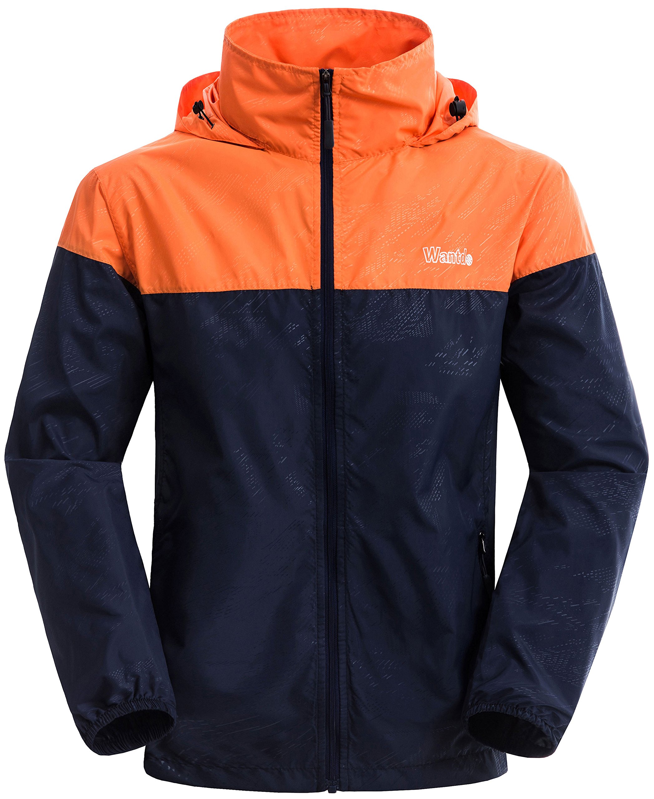 Wantdo Men's Lightweight Windbreaker Fall Packable Sport Outdoor Hooded Jacket Orange Navy US Medium by Wantdo