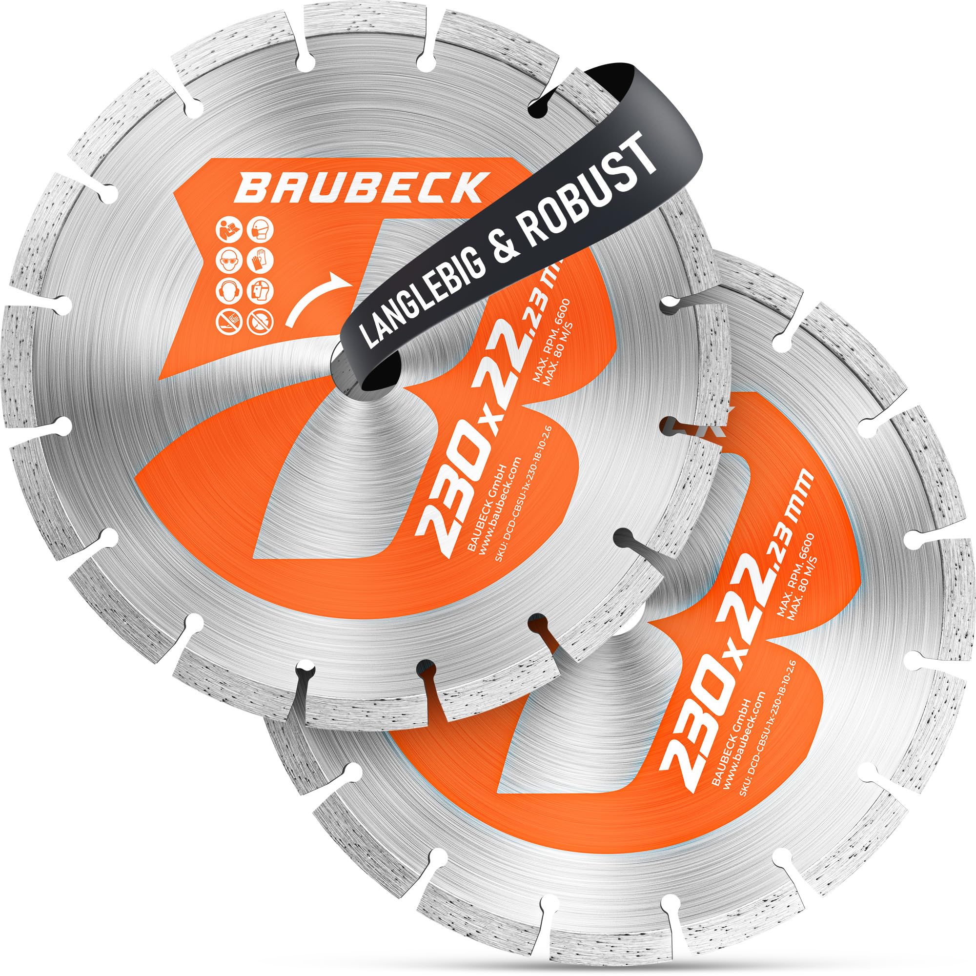 BAUBECK 2Stk. Diamantscheiben 230mm für Stein, Beton, Leistungsstark kompatibel mit Winkelschleifer von Bosch, Metabo, Diamant Trennscheibe 230 Diamanttrennscheibe 230 Diamant Trennscheibe 230 Stein