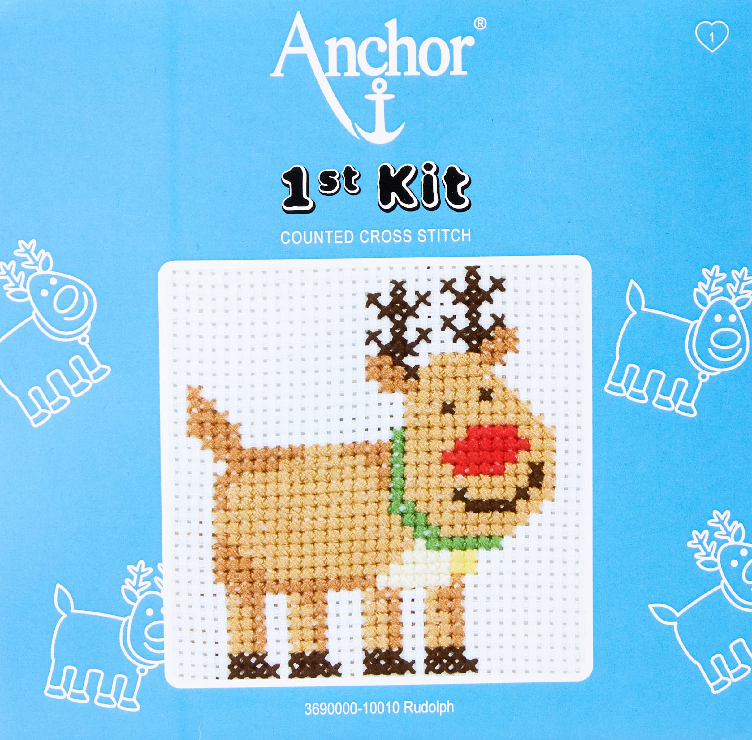 Anchor 1st Cross Stitch Kit, Rudolph, 10 x 10cm, 3690000-10010
