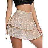 YYA Women's Sequin Pleated Mini Skirt - Disco Party Short Skirts with Elastic Waist S-XL