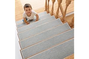 ZOMONETI 4pcs 8" x 30" Linen Non Slip Stair Carpet Treads for Wooden Steps Indoor, Machine Washable Stair Runners for Kids Elders and Pets, Stair Carpet Pads for Wood Stairs, Grey