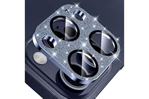 Mansoorr for iPhone 15 Pro/iPhone 15 Pro Max Camera Lens Protector, [Drop Protection & Full Coverage] Bling Sparkly Diamond Tempered Glass Screen Protector Metal Camera Cover - Glitter Blue