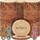 Giegxin 50 Pcs Natural Wood Slices 3.5-4 Inch Unfinished Wood Rounds Predrilled Wooden Circles Ornaments for Crafts Rustic DIY Christmas Ornaments with Twine for Painting Coaster Supplies