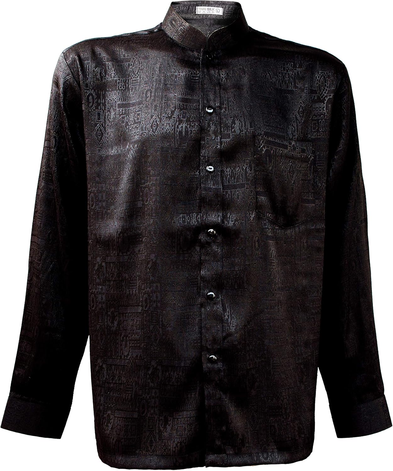 Men's Shirt Long Sleeve Thail Silk Mandarin Band Collar Jacquard